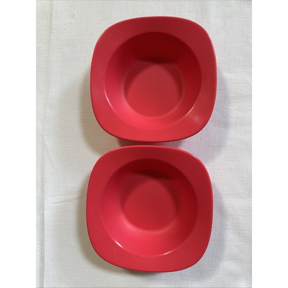 Tupperware Allegra Deep Plate Cereal Bowls Set Of Two ~ #6750A-5 Stackable Red